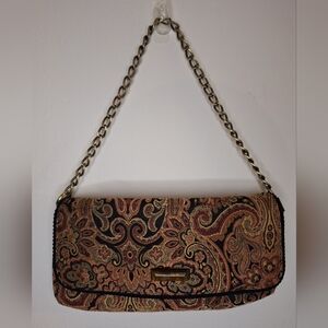Talbots Paisley Woven Shoulder Bag in Black and Gold-Tone